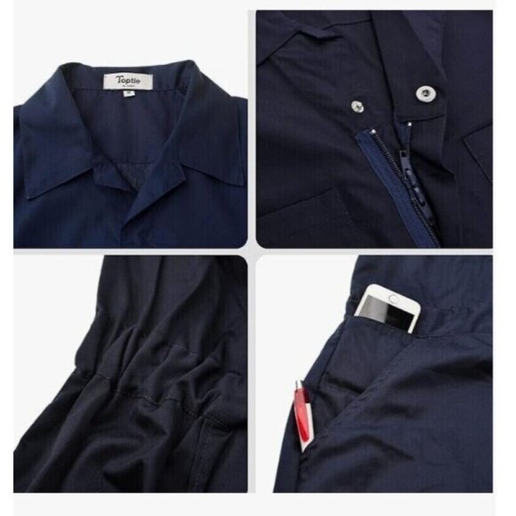TOPTIE Coveralls Men's Large Long Sleeve Blue Snap Zip Front Elastic Waist NWOT - Picture 8 of 12